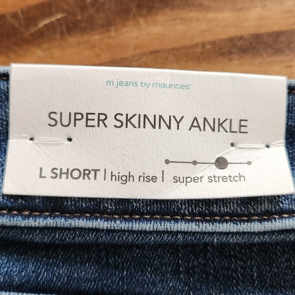 NWT Maurices Super Skinny Ankle Super Stretch Button Fly Blue Jeans Sz L Short - Picture 12 of 16